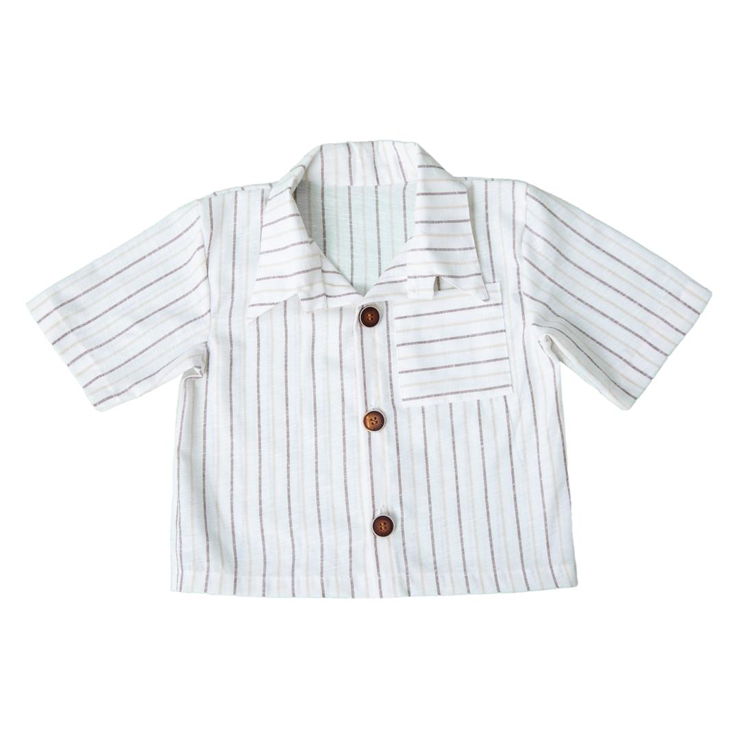 بلوز استین کوتاه جلو دکمه دار  راه راه جنس لینن