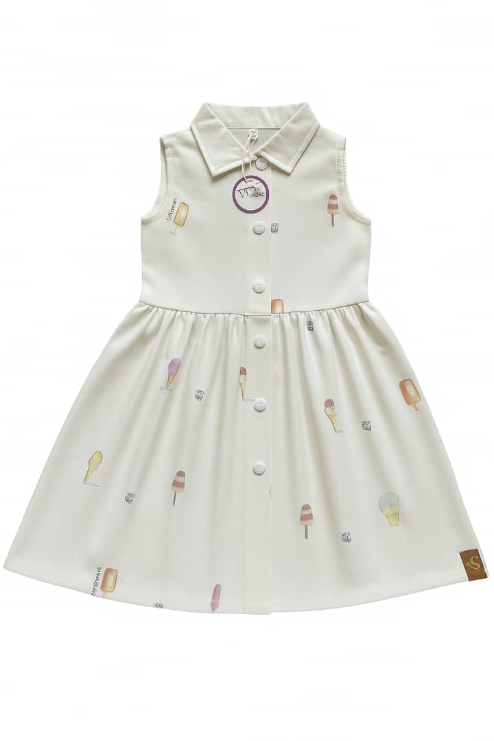 پیراهن یقه دار استین حلقه ای دخترانه با پارچه طرح اختصاصی شاتوت برند