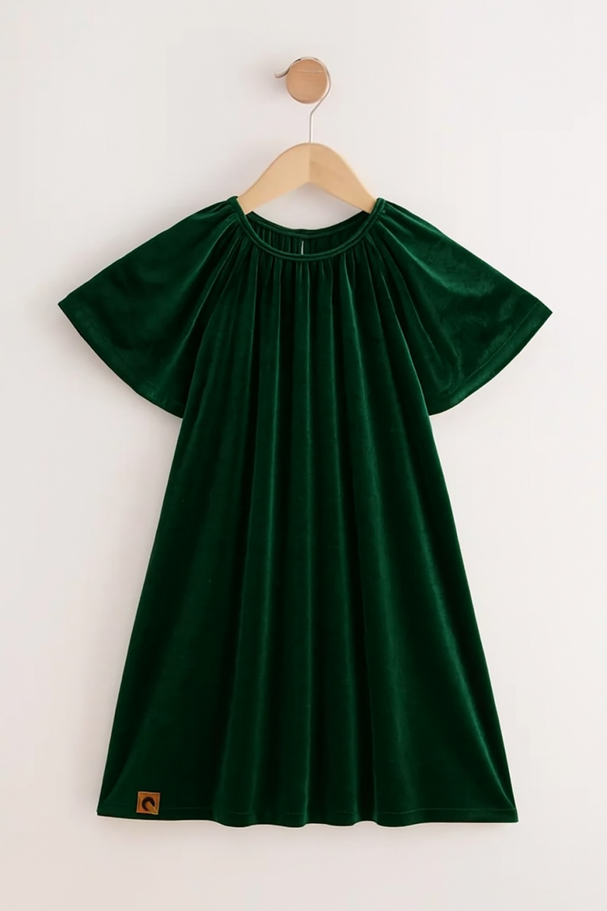 پیراهن مخمل سبز استین کلوش